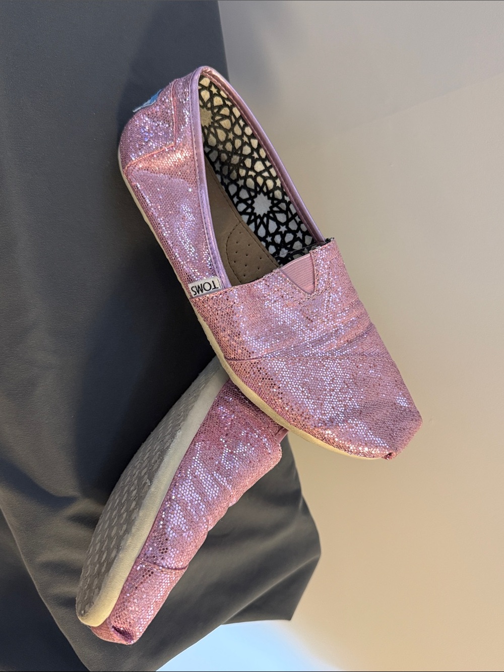 TOMS Pink Glitter Slip-On Flats